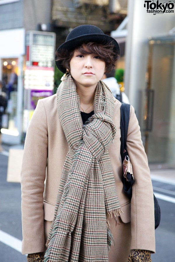 Plaid scarf & camel coat