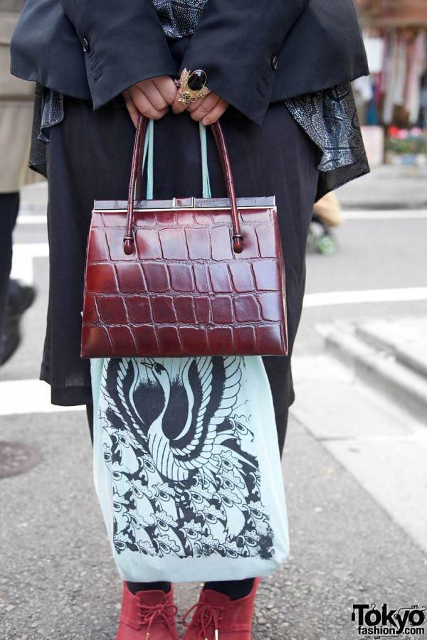 Embossed red leather purse