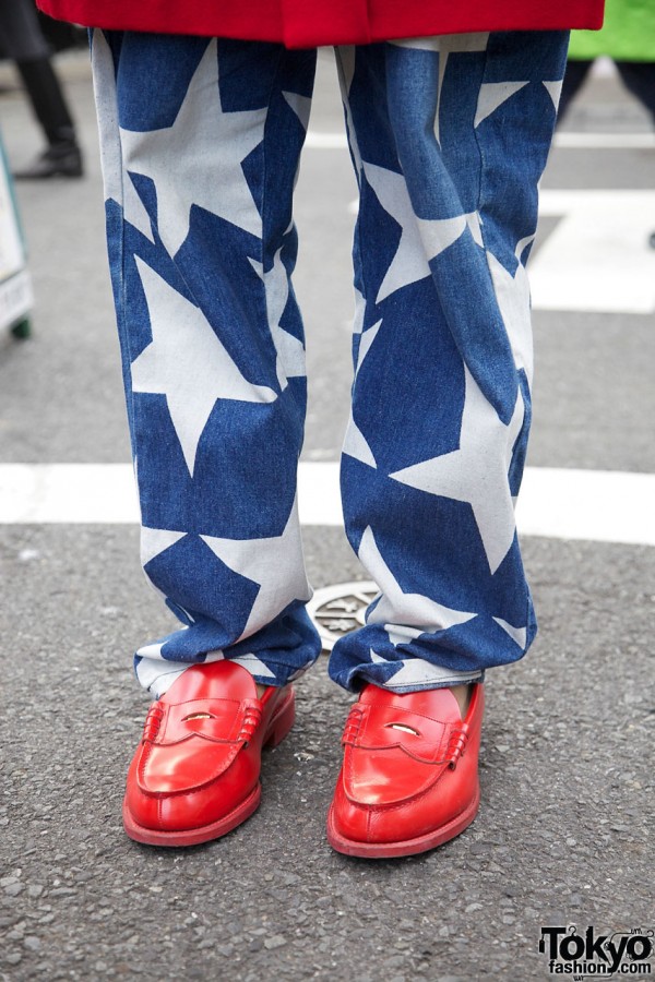 Vivienne Westwood pants & red penny loafers