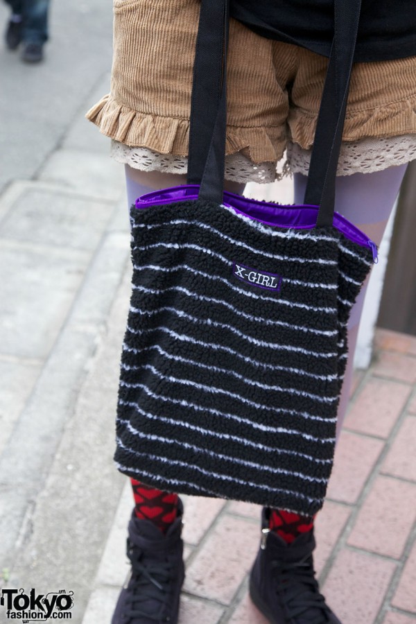 Plush striped X-Girl bag