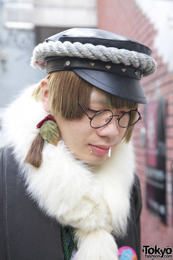 Wire rim glasses, piercing & earring