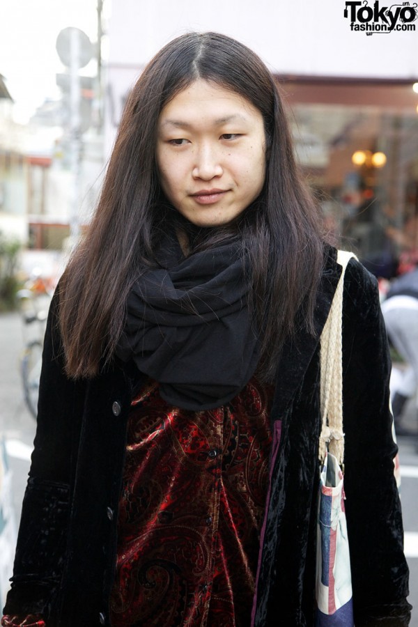 Paisley velour shirt & black scarf