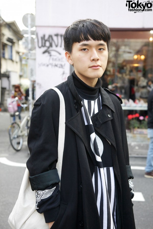 Black overcoat & striped top