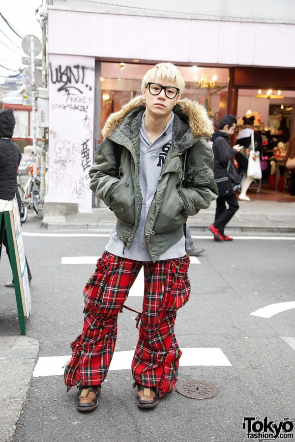 Fashion Blogger in Dog Plaid Cargo Pants & Resale Parka