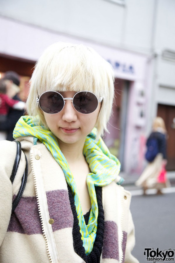 Blonde hair & round glasses