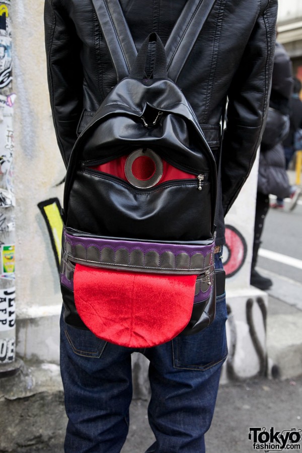 Black & red leather backpack
