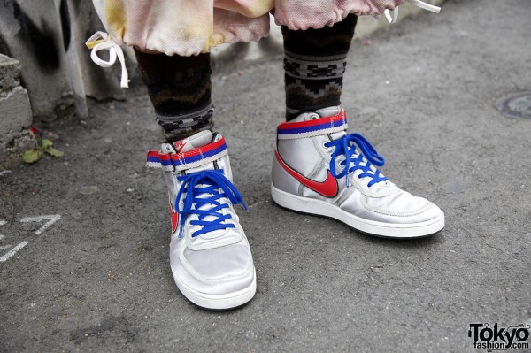 Red, blue & silver Nike sneakers