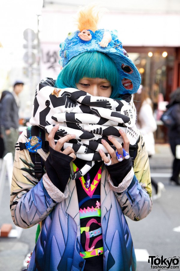 Blue hair & fabric neckpiece