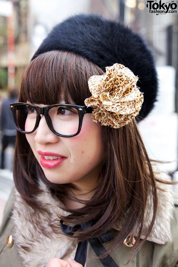 Fabric flower & large glasses