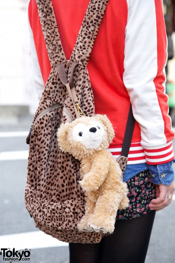 Animal print backpack & teddy bear