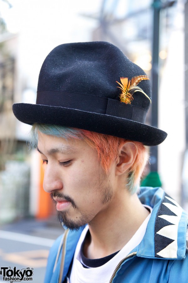 Multicolored hair, goatee & fedora