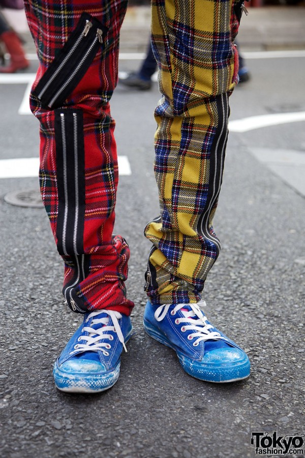 Plaid pants from Dog & remade blue sneakers