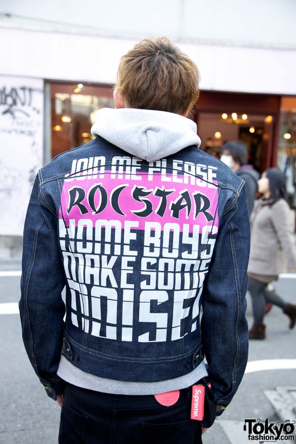 Roc Star lettering on denim jacket