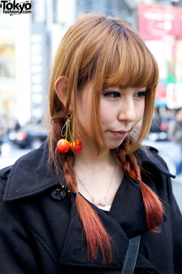 Long braids & cherry earring