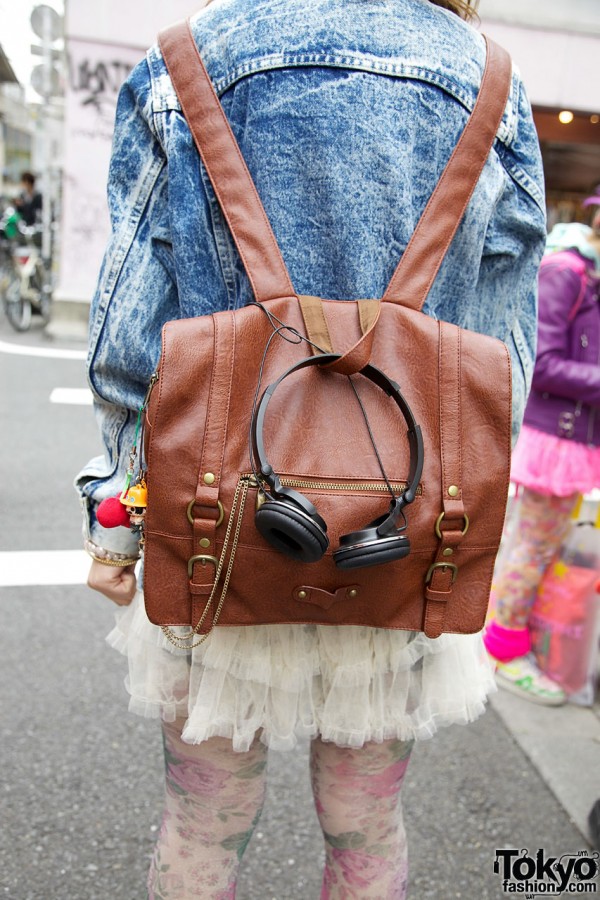 Leather backpack & headphones