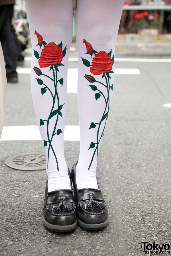 Rose tights & tasseled loafers