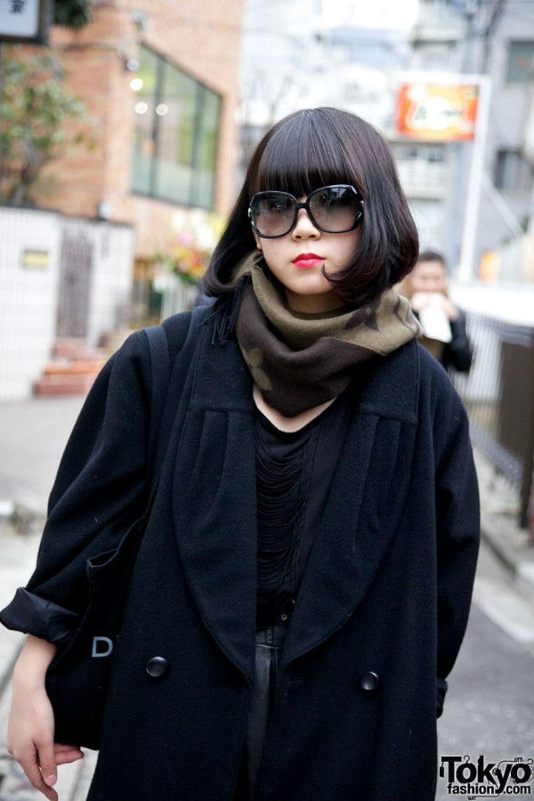 Swing coat & brown scarf