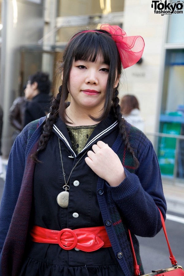 Long braids & vintage watch on chain