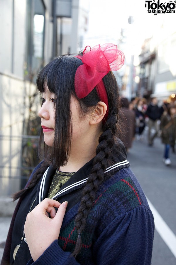 Red bow & braids