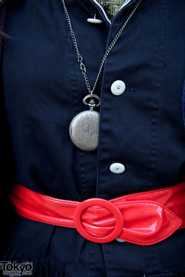 Red leather belt & vintage watch