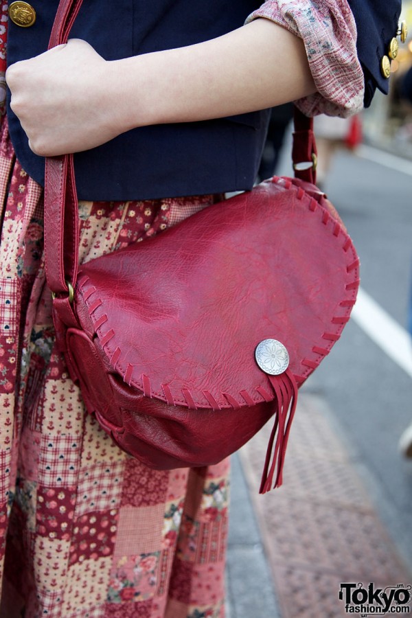 Red leather purse with lacing