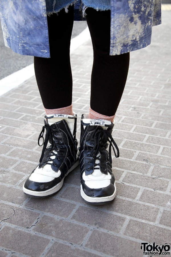 Two-tone leather high top sneakers