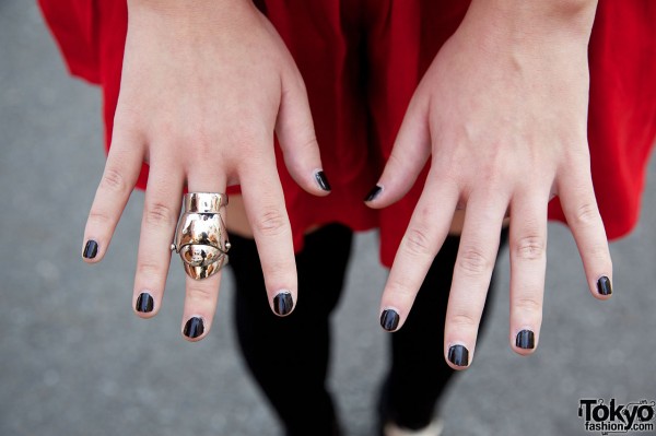 Black nails & Vivienne Westwood armor ring