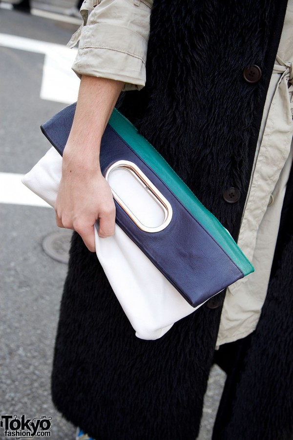 Tri-color leather clutch