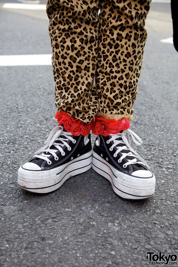 Nadia sneakers, lace socks & leopard print pants