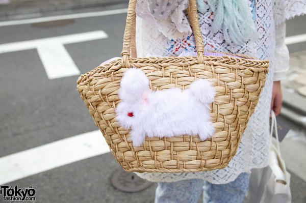 Basket purse with fuzzy bunny