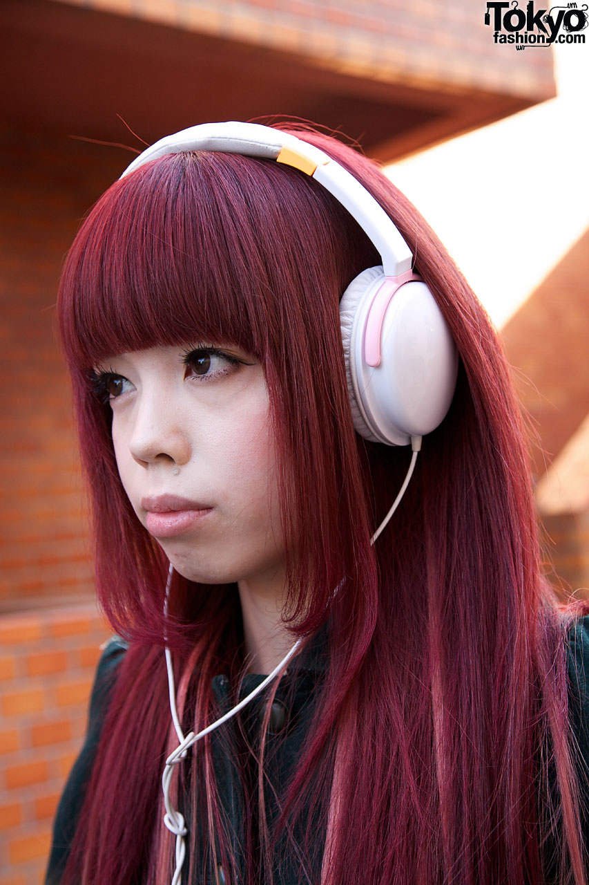 Long Red Hair, Green Liz Lisa Dress in Harajuku