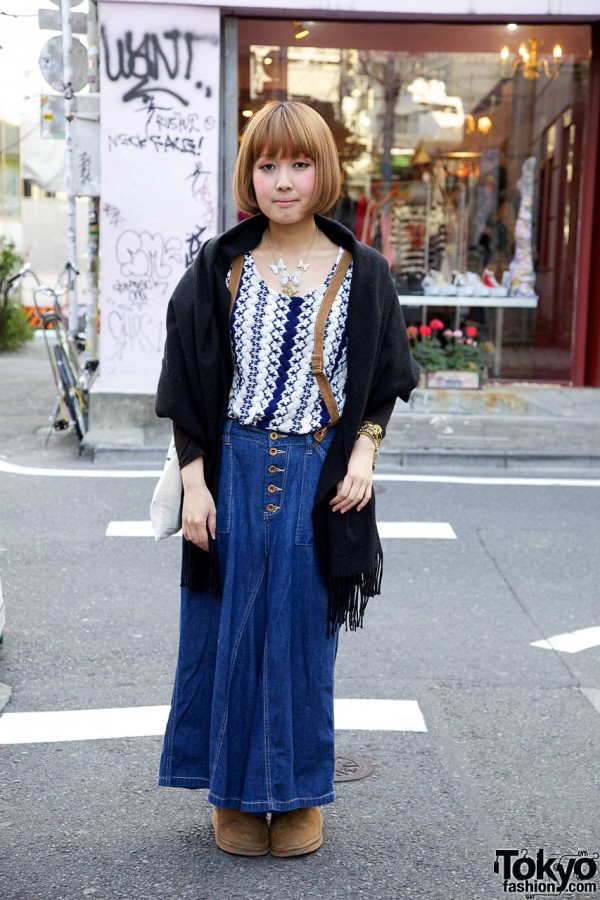 Theater Products top & long denim skirt