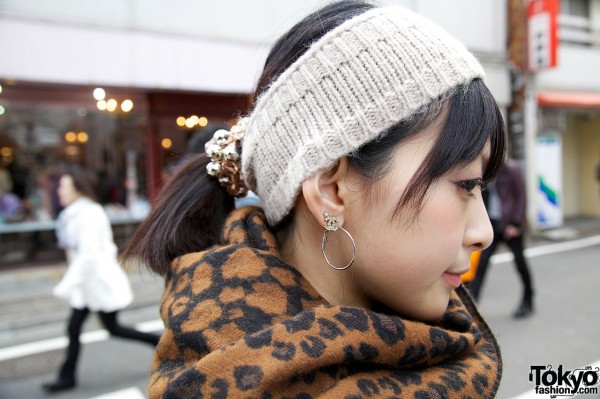 Knit headband & beaded ponytail holder