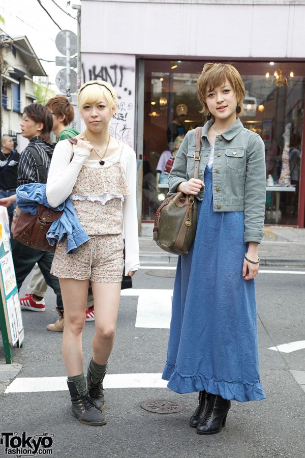 1970s Flowered Romper & Denim Maxi Dress