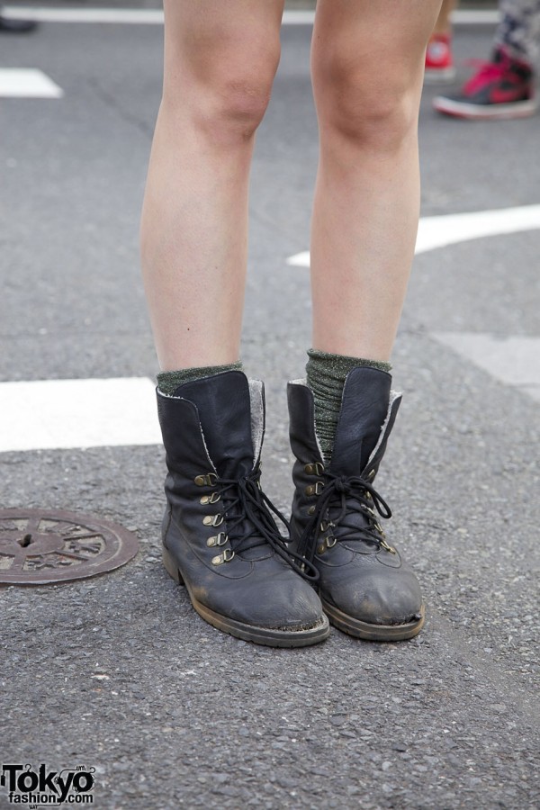 Funky work boots with scrunched socks