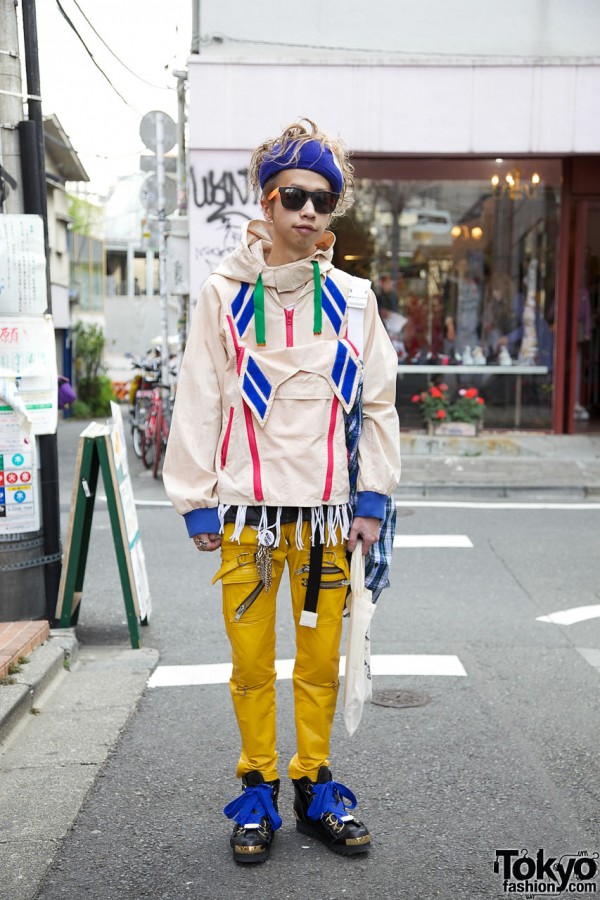 Banal Chic Bizarre Yellow Leather Pants & Remade Shirt Bag