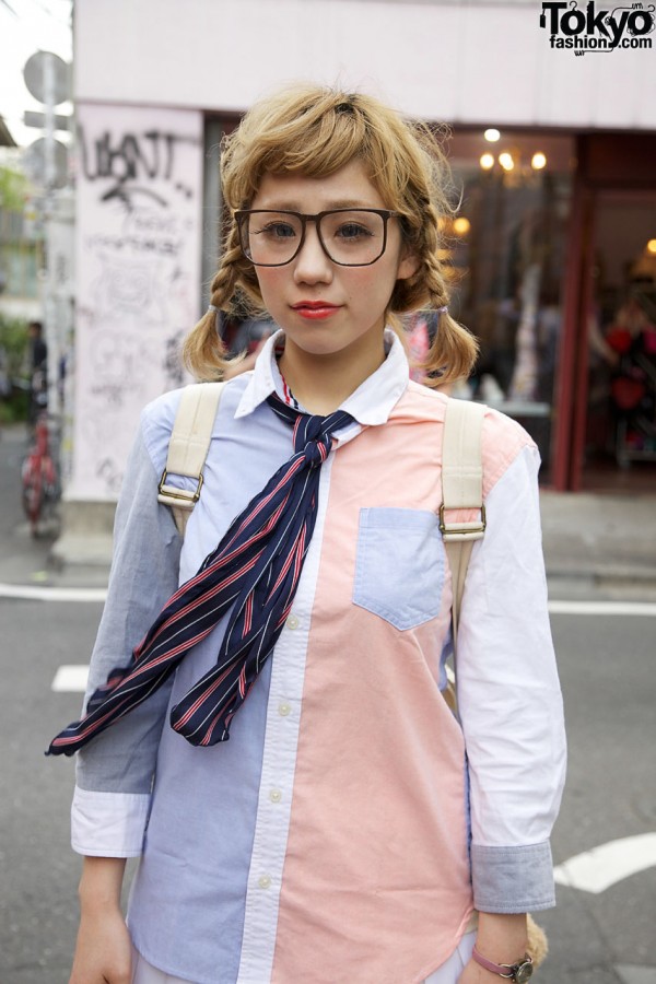 Japanese girl with large glasses & tie