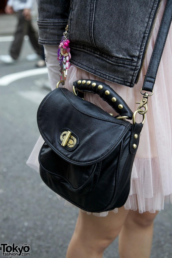 Black leather bag with gold studs