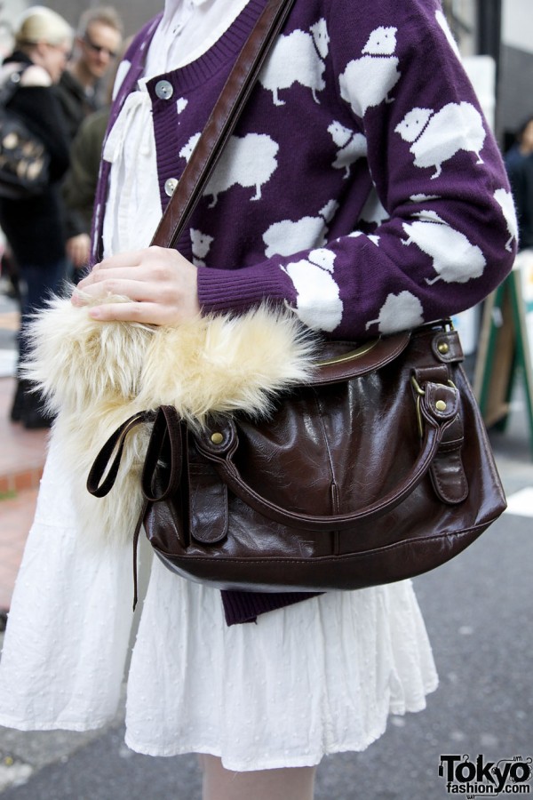 Leather purse & artifical fur