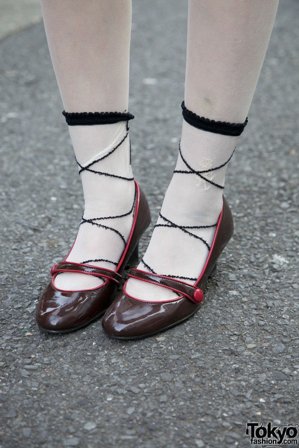 Embroidered socks & patent leather shoes