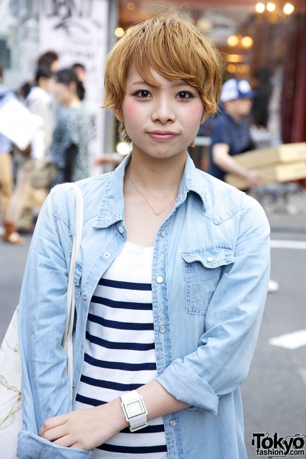 Striped dress & denim coat