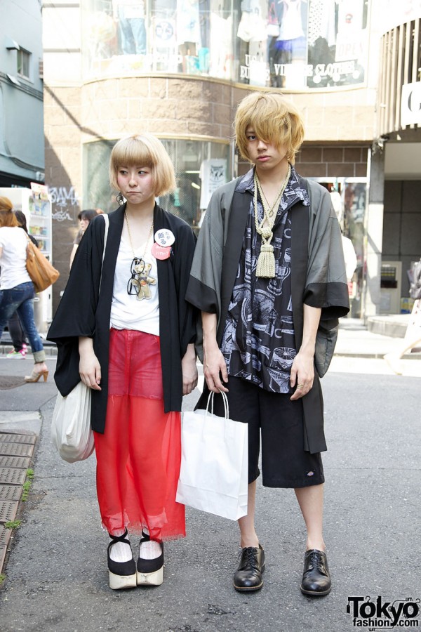 Blonde Japanese Couple in Happi Coats in Harajuku