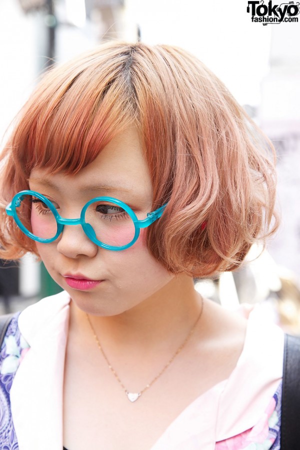 Auburn-haired girl w/ blue glasses in Harajuku