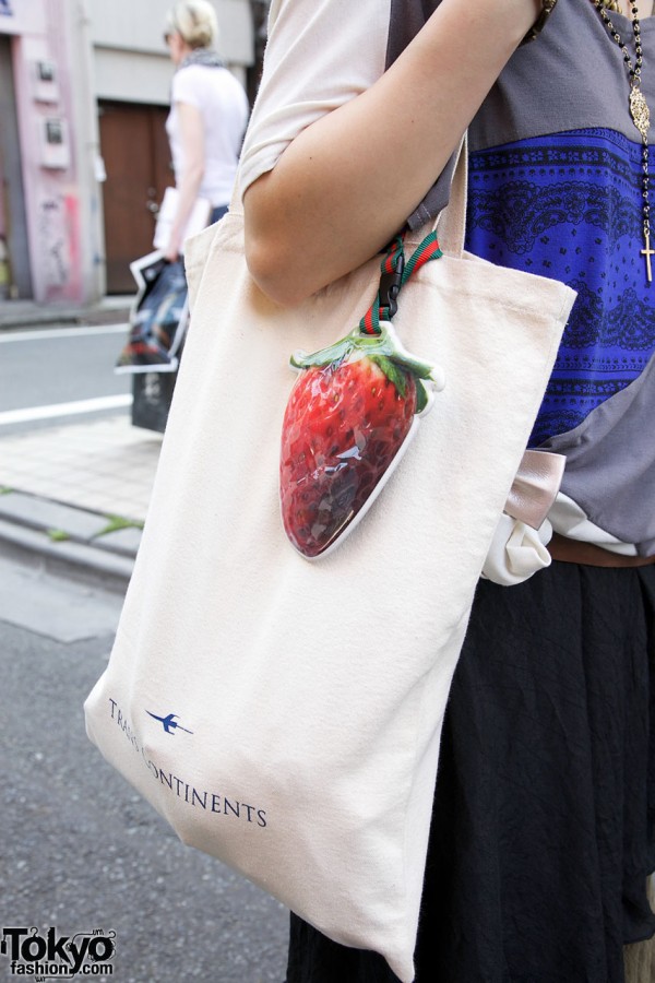 Trans Continents bag w/ large plastic strawberry
