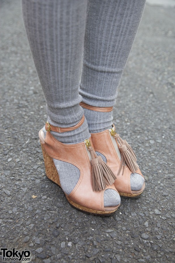 Snidel pink leather & cork wedge shoes
