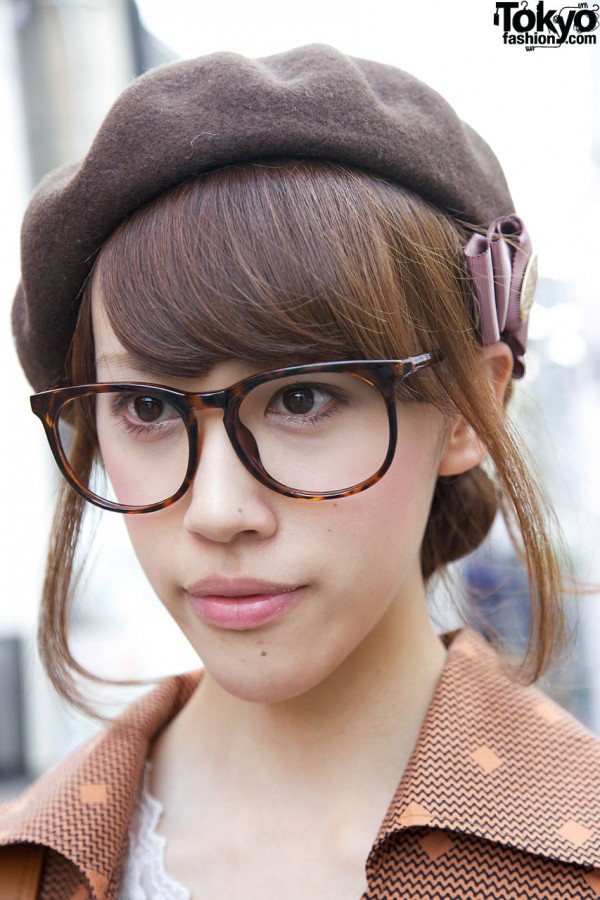 Japanese girl with large glasses & beret