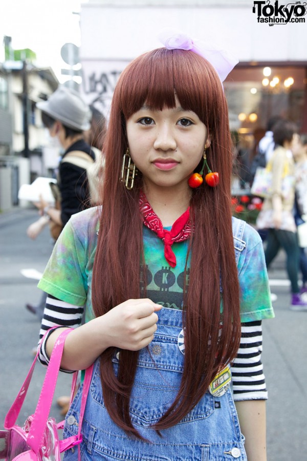 Long hair & cherry earring