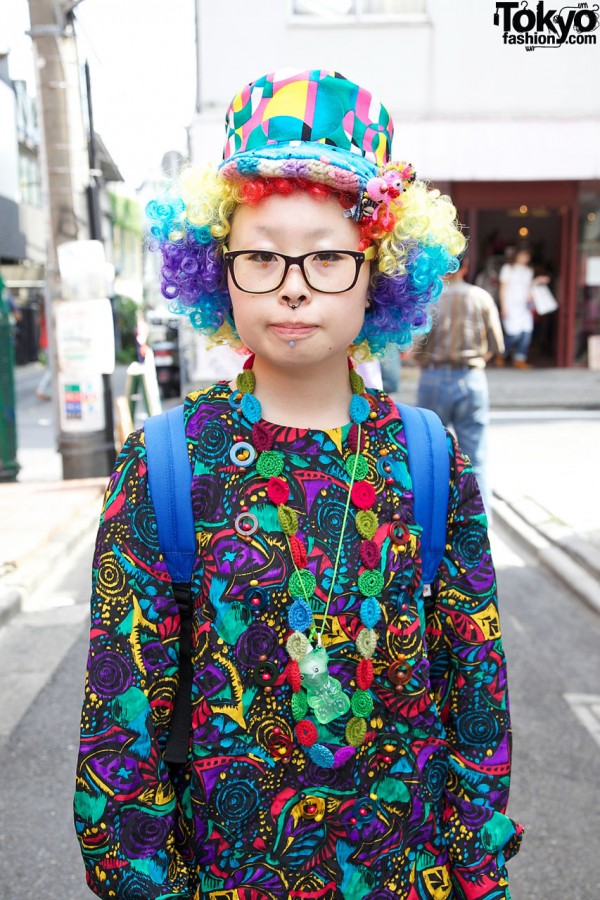 Rainbow wig, large glasses & Thank-You Mart top