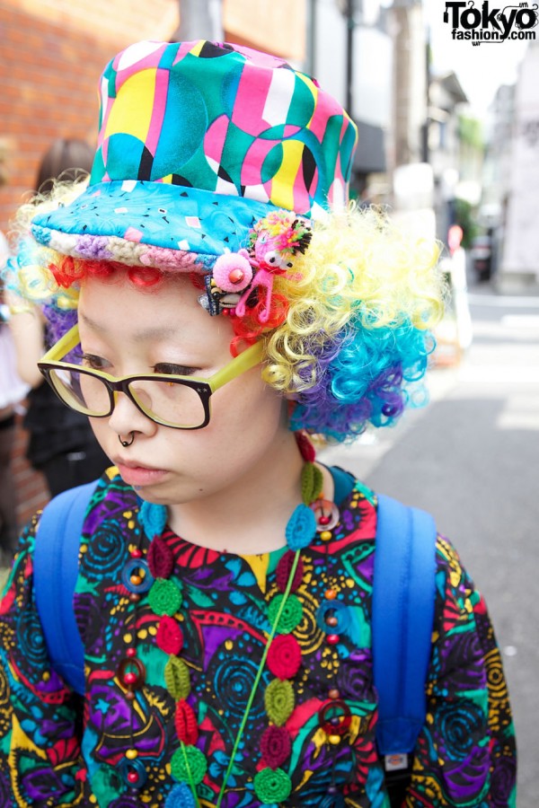 Face piercings w/ colorful hat & wig