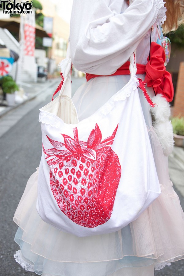 Handmade tote with strawberry